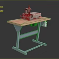 Professional Industrial Sewing Machine On Pink Tabletop With Blue Stand Workbench