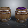 Decorative Wooden Barrel Ornament Set With Two Barrels Silver Metal Hoops And Purple Fillings