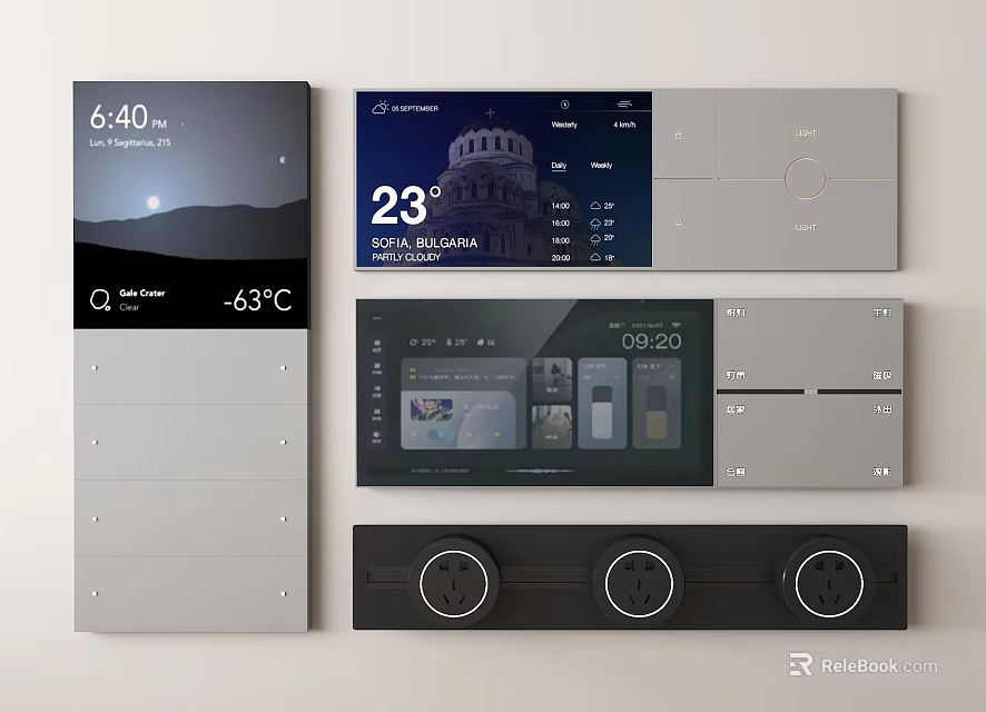 Smart Switch Panels With Digital Display Screen Time Temperature Weather Control Functions 3d model 