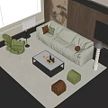 Modern Living Room Light Gray Sofa White Coffee Table Green Armchair Decorative Pillows
