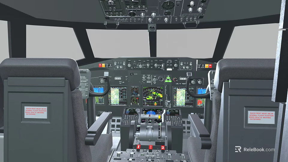 Modern Aircraft Cockpit Interior With Dashboard Controls And Pilot Seats 3d model 