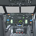 Modern Aircraft Cockpit Interior With Dashboard Controls And Pilot Seats