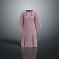 Modern Pink Vertical Striped Dress With Loose Three Quarter Sleeves And Black Accent Details