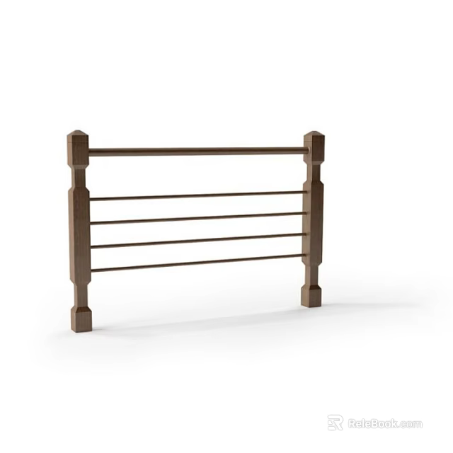Simple Classic Wooden Railing Structure With Vertical Posts And Horizontal Rails 3d model