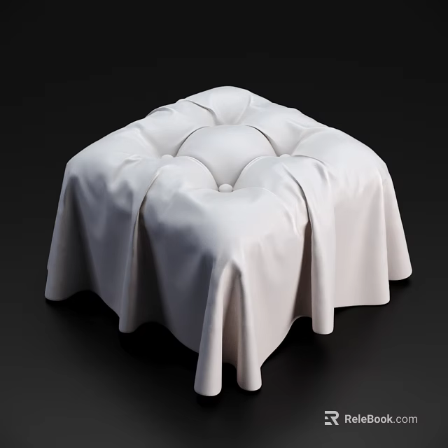 White Fabric Ottoman With Soft Pleated Design And Button Tufted Detail 3d model 
