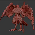 Mythical Raven Creature With Spear Large Feathered Wings And Leather Harness
