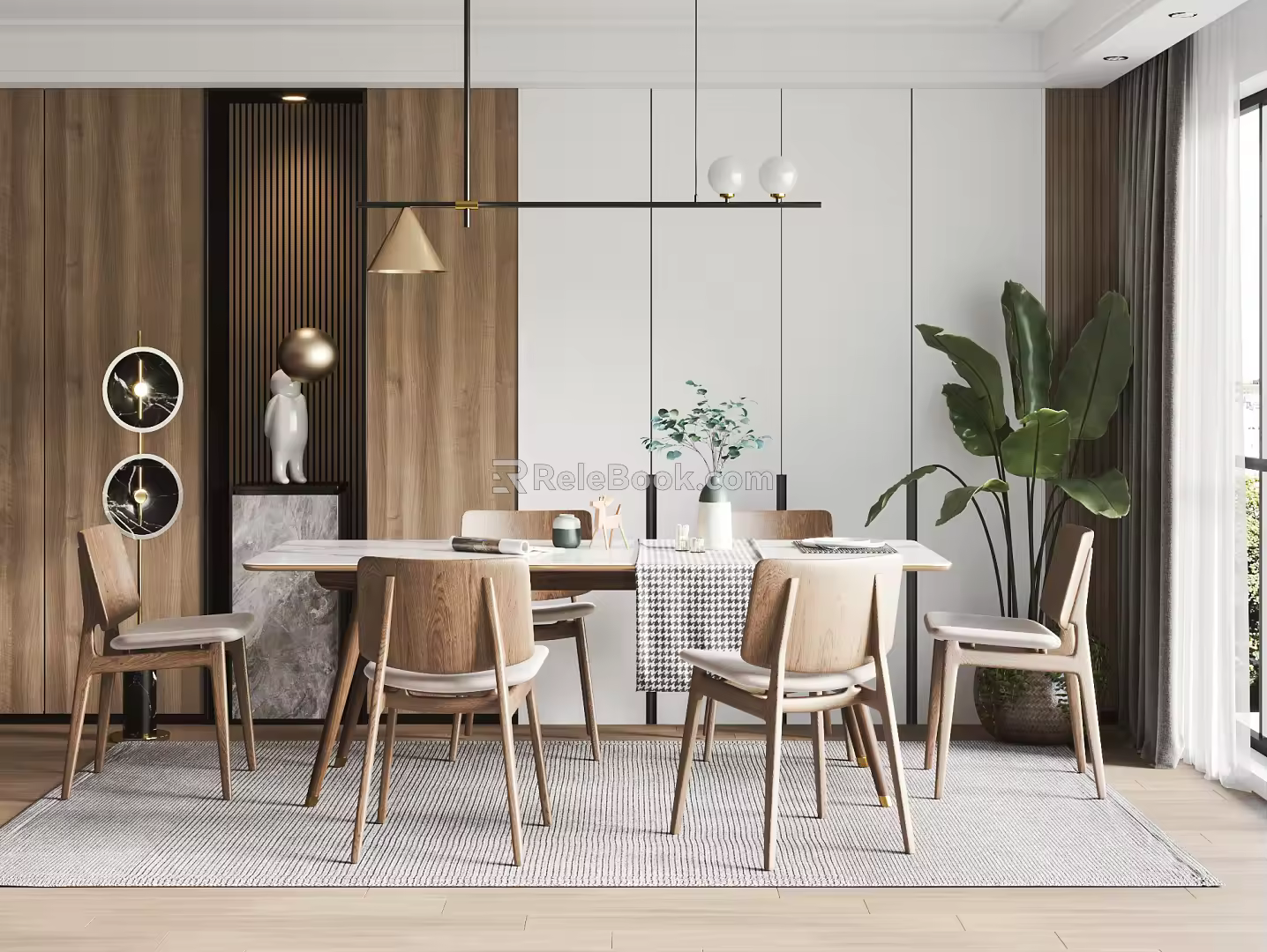 Nordic Dining Table and Chair Combination 3d model