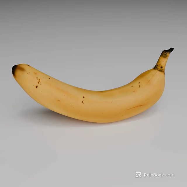 Ripe Yellow Banana With Curved Shape And Brown Spots On White Background 3d model 