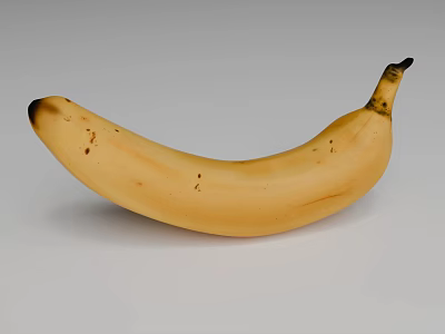 Ripe Yellow Banana With Curved Shape And Brown Spots On White Background 3d model