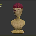 Red Knit Hat with Black Strap on Mannequin Head and Eye Patch 3d model