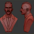 Man With Mustache Short Gray Hair In Formal Suit Front And Side View Bust Sculpture