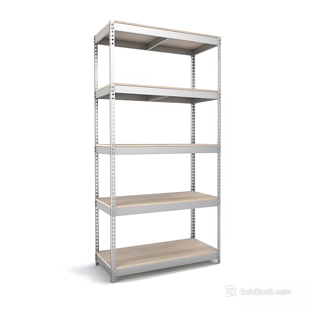 Sturdy Metal Storage Rack With Multiple Wooden Shelves For Home Organization And Storage 3d model 