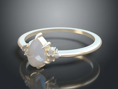 Elegant Women's Gold Jewelry Ring With Sleek Band Teardrop Pearl And Small Diamonds 3d model