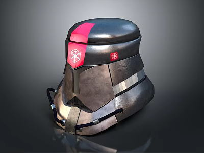 Tactical Weapon Helmet Featuring Black Metallic Design And Red Emblem For Combat Use 3d model