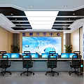 High Tech Modern Monitoring Early Warning Center Office With Large LED Screen And Multiple Workstations