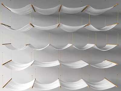 Elegant Layered Ceiling Drapery For Interior Decor With Gold Details 3d model