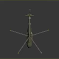Green Military Helicopter 3D Model With Blue Rotors On Dark Background