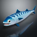 Cute Blue And White Striped Cartoon Fish With Open Mouth And Cheerful Look