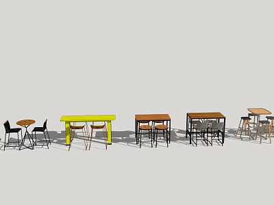 Various Style Bar Counter Tables With Different Colors And Matching Chairs 3d model