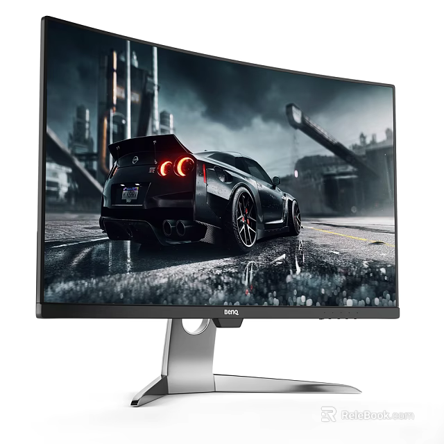 Sleek Curved TV Displaying High Speed Sports Car On Urban Road Scene 3d model 