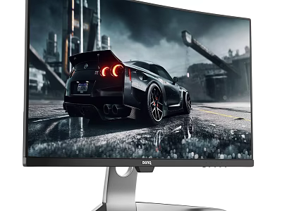 Sleek Curved TV Displaying High Speed Sports Car On Urban Road Scene 3d model