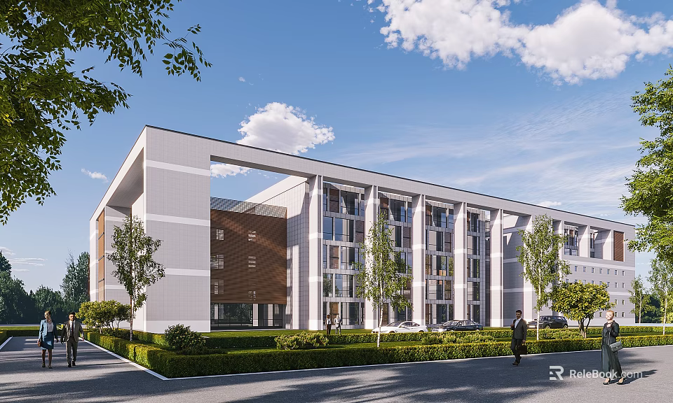Modern Office Building With Contemporary Design And Landscaping 3d model 