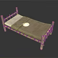 Rustic Bamboo Bed Frame With Gray Mattress And Natural Wooden Structure 3d model