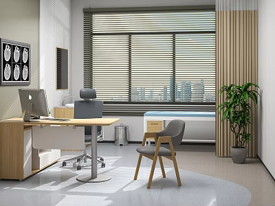 Hospital Outpatient Clinic Interior with Desk Computer Chairs Window Blinds Plant and X ray 3d model