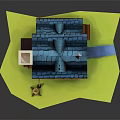 Cute Small Wooden House With Blue Roof Chimney And Green Grass Base