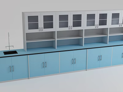 School Laboratory Interior With Blue Cabinets And White Glass Cupboards 3d model