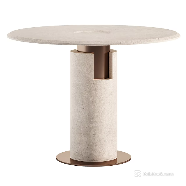 Modern Round Dining Table With Neutral Concrete Top And Brass Cylindrical Base 3d model