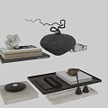 Elegant Decorative Ornament Combination with Stacked Books Geometric Sculptures Trays and Coffee Cup
