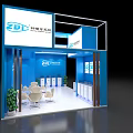 Blue Exhibition Booth With EDC Logo Dongfang Cable White Chairs And Green Plants