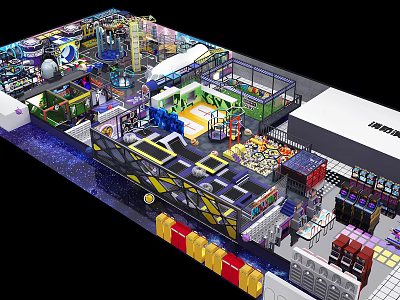 Indoor Playground With Trampolines Slides Climbing Structures And Colorful Kids Play Zones 3d model