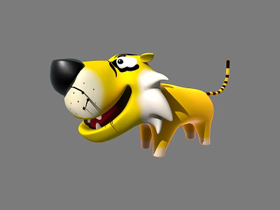 Playful Cartoon Reptile With Yellow Body Black Nose White Face And Striped Tail 3d model