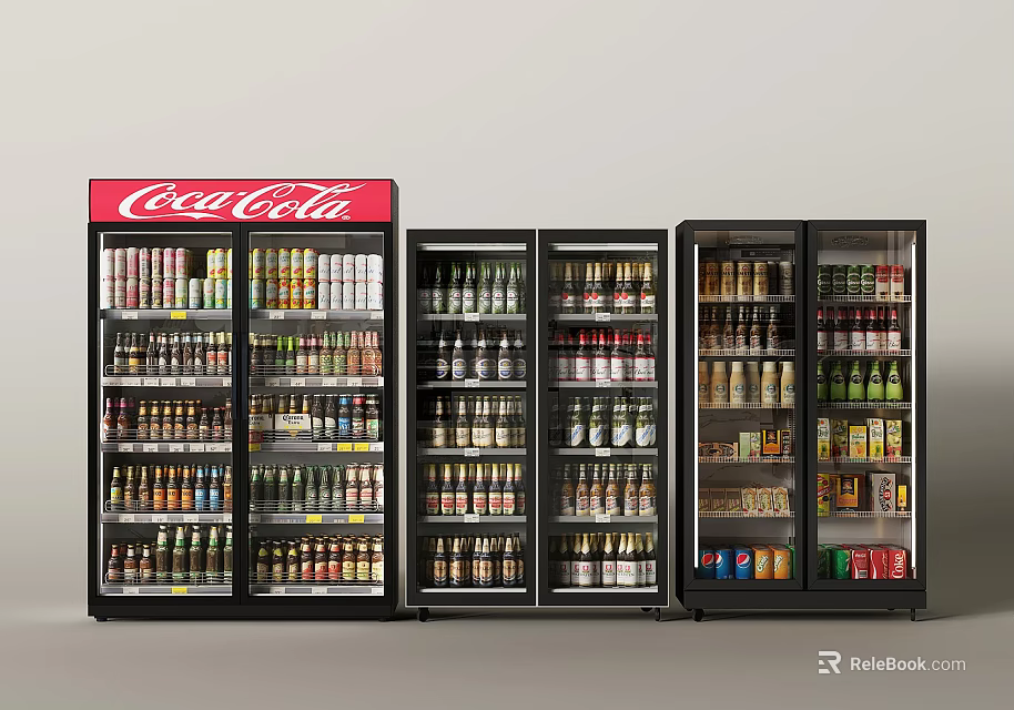 Coca Cola Branded Beverage Display Refrigerators With Bottled And Canned Drinks 3d model 