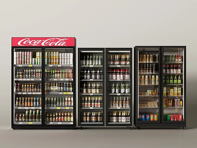 Coca Cola Branded Beverage Display Refrigerators With Bottled And Canned Drinks 3d model