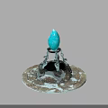 Ornate Metallic Base Structure With Central Blue Gemstone And Chains