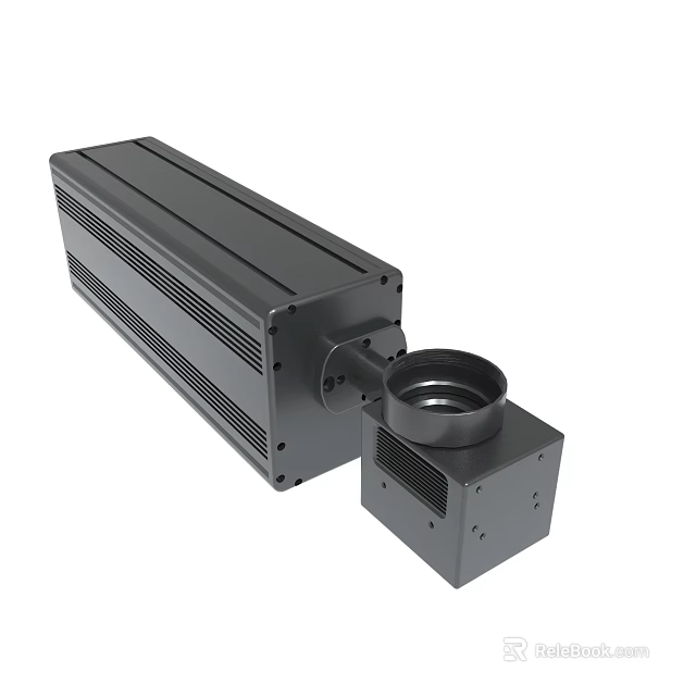 Black Industrial Metal Device With Rectangular Shape Heat Sink And Cylindrical Connector 3d model 