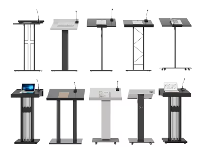 Modern Functional Desks with Multiple Designs Featuring Microphone Stands and Tablet Holders 3d model