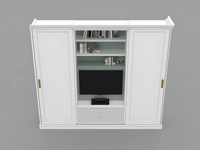 Elegant White TV Cabinet Featuring Double Doors Central TV Space And Decorative Shelves 3d model