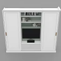 Elegant White TV Cabinet Featuring Double Doors Central TV Space And Decorative Shelves