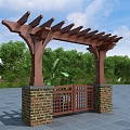 Modern Flower Rack Vine Rack Corridor Rack Wooden Flower Rack Courtyard Door 3d model