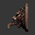 Copper Lion Head Sculpture With Intricate Carving And Ornate Circular Design