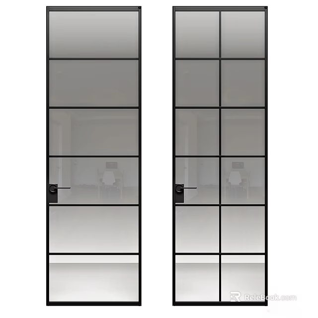 Modern Interior Swing Doors Featuring Black Frame And Glass Grid Panels 3d model