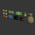 Decorative Ornament Set Featuring Gold Coins Green Banknotes Wallets And Money Bag
