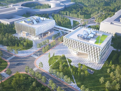 Aerial View Planning of Modern Buildings With Green Roofs and Landscaped Surroundings 3d model