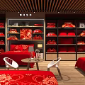 Boyang Life Bedding Store Interior With Red Bedding Products On Display Shelves