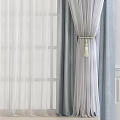 Elegant Pleated Gray And White Double Layer Curtains With Sheer Panels And Tassel Tiebacks