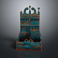 Vintage Wooden Teal Orange Decorative Ornament Set with Crown Shaped Top and Distressed Texture